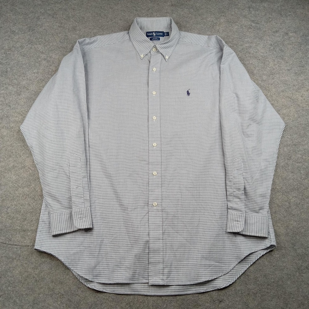 Ralph Lauren Shirt Mens Large Blue Check Blake Button Front Long Sleeve Casual
